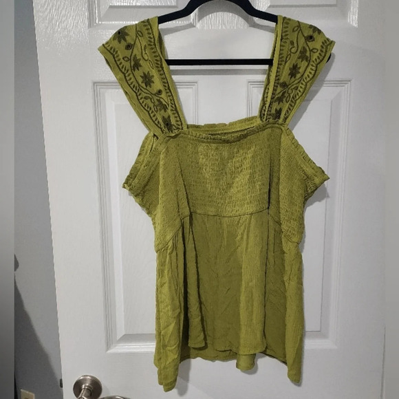 NWOT Maurices Plus Size Green Smocked Peplum Top in Size 1X - Picture 7 of 9
